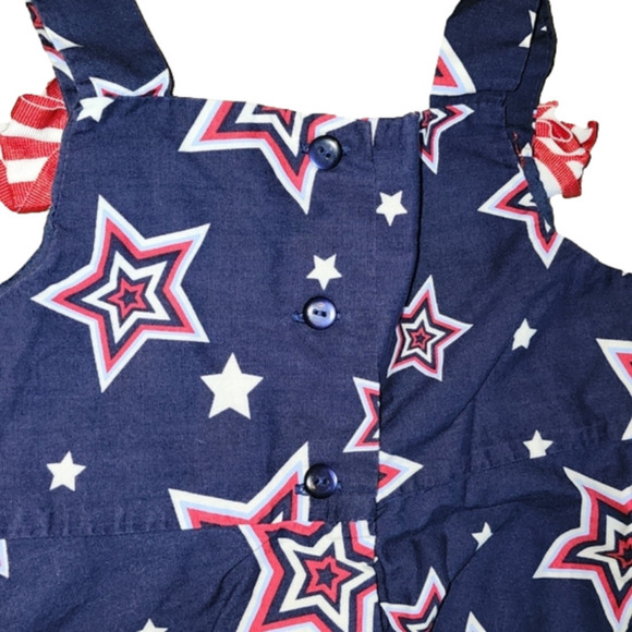 𝅺JESSICA ANN Red White and Blue Stars and Striped Bows Spaghetti Strap Dress - Picture 4 of 4